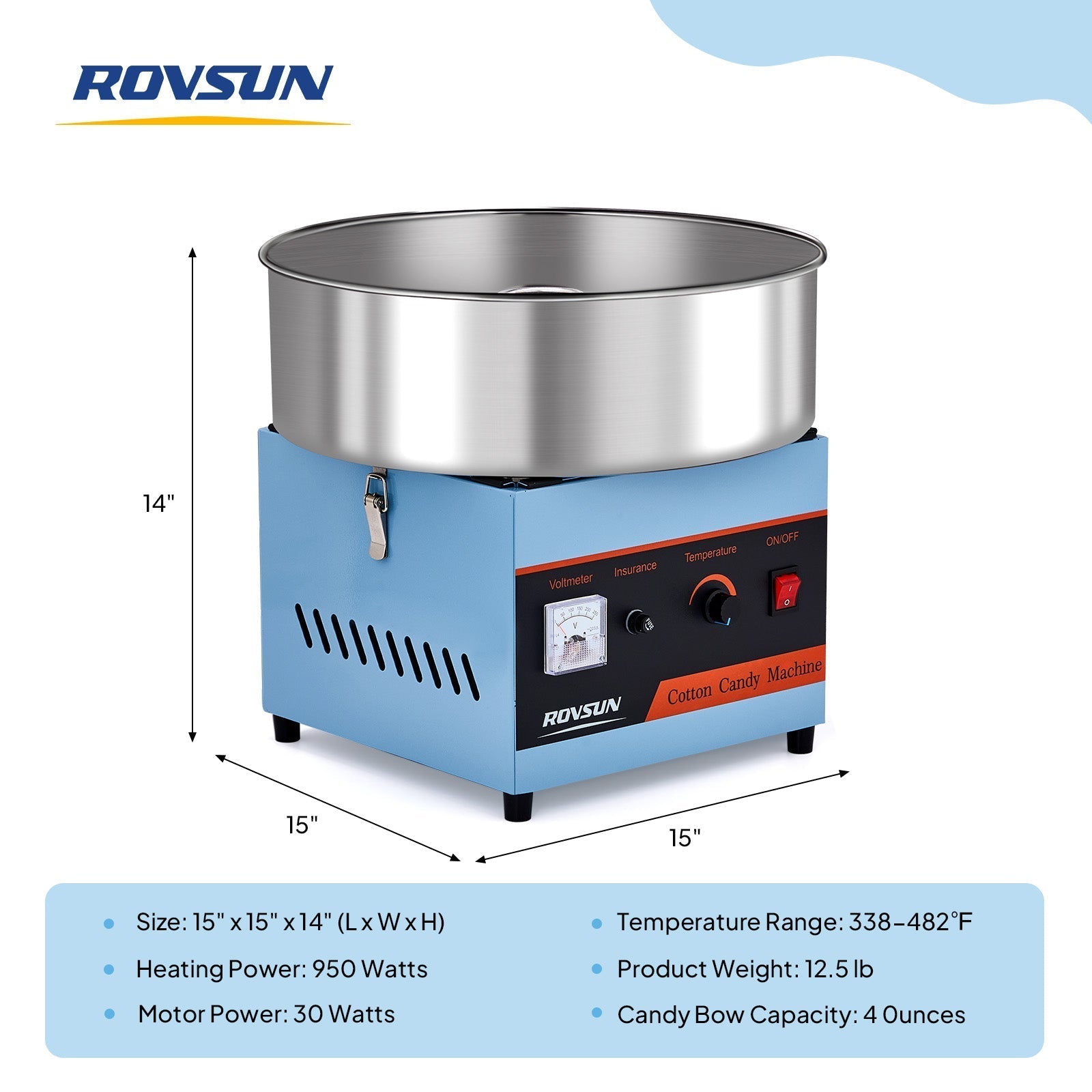 15" Cotton Candy Machine Maker Commercial Candy Floss Maker Stainless Steel