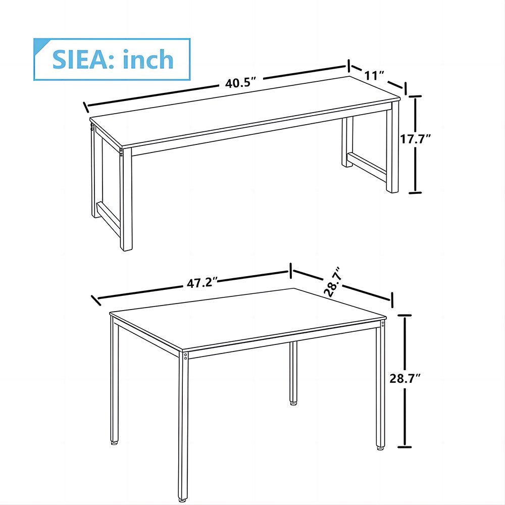 Dining Room Table Set, 3-Piece Breakfast Nook Dining Table Set with Two Benches, Dining Room Table Set Kitchen Table Set with Metal Frame, Modern Furniture for Home Cafeteria, Black