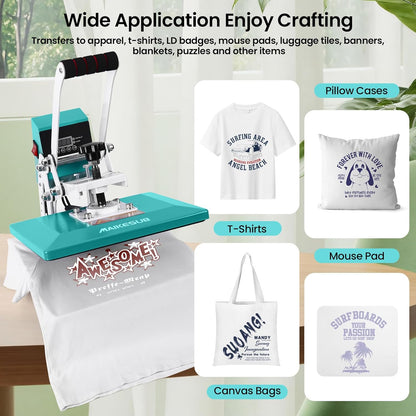12X10 Inch Heat Press Machine for T Shirts Digital Industrial Sublimation Printer for Heat Transfer Vinyl Intelligent Green Press Machine for HTV Heat Transfer Projects