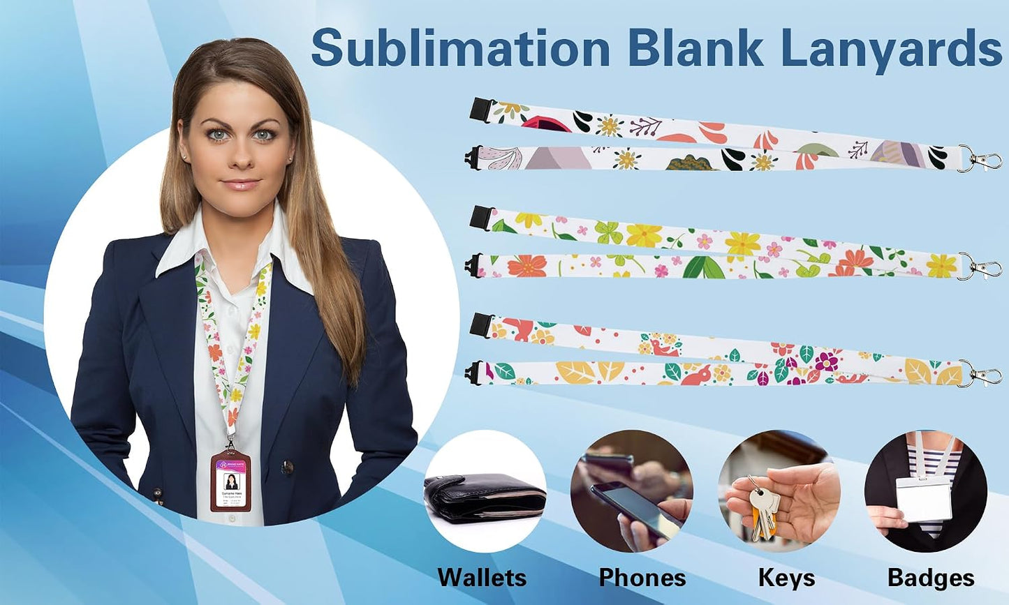 Yesland 50 Pack Sublimation Blank Lanyards - White Heat Transfer Neck Lanyards with Detachable Buckles & Metal Hooks for ID Badge Holder, Keys, Custom DIY Design