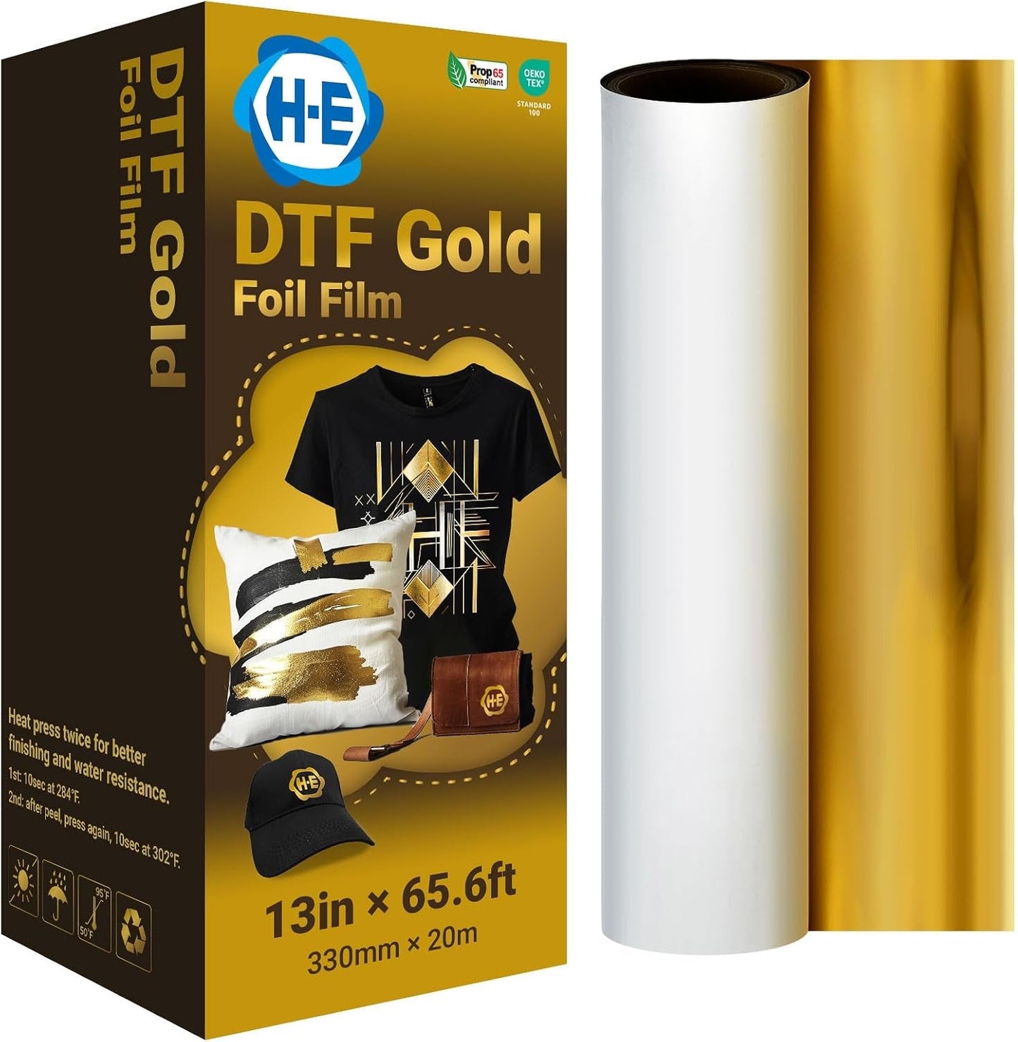 H-E DTF Foil Film 13In X 65.6Ft Gold Foil DTF Transfer Film, Cold Peel Gold/Silver Foil DTF Transfer Film (G Old)