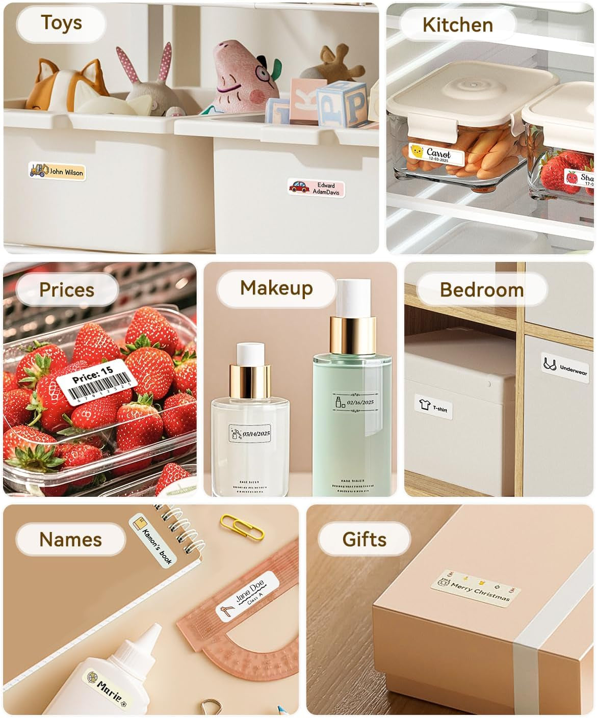 Label Maker Machine Bluetooth Label Printer for School Home Office Organization, Wireless Mini Labeler D110 Upgraded Version, Label Machine with Label, White