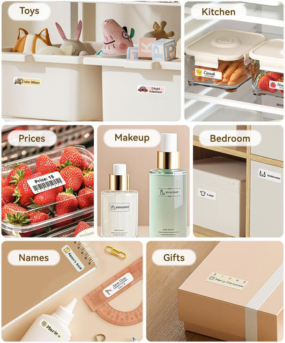 Label Maker Machine Bluetooth Label Printer for School Home Office Organization, Wireless Mini Labeler D110 Upgraded Version, Label Machine with Label, White