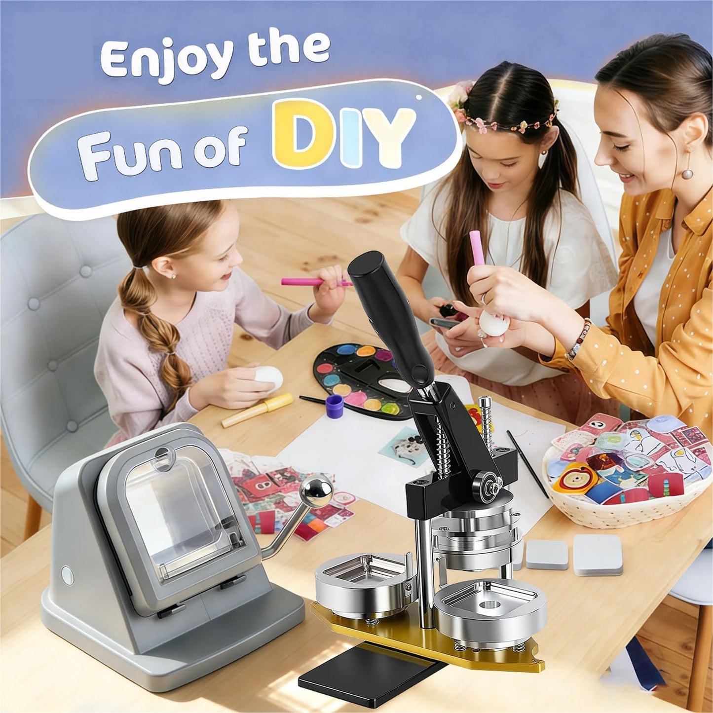 2X2In Square Fridge Magnet Maker Machine Kit, 50X50Mm Photo Magnet Making Kit Press Machine, with Lightweight Paper Cutter, 100Pcs Materials, 100 Sheet Photo Papers