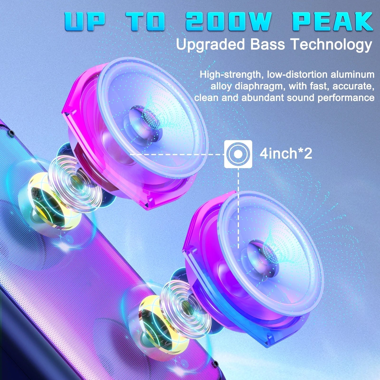 Party Speaker, Portable Bluetooth Speaker with 2 Microphone, Stereo Bass Speaker for Christmas Party