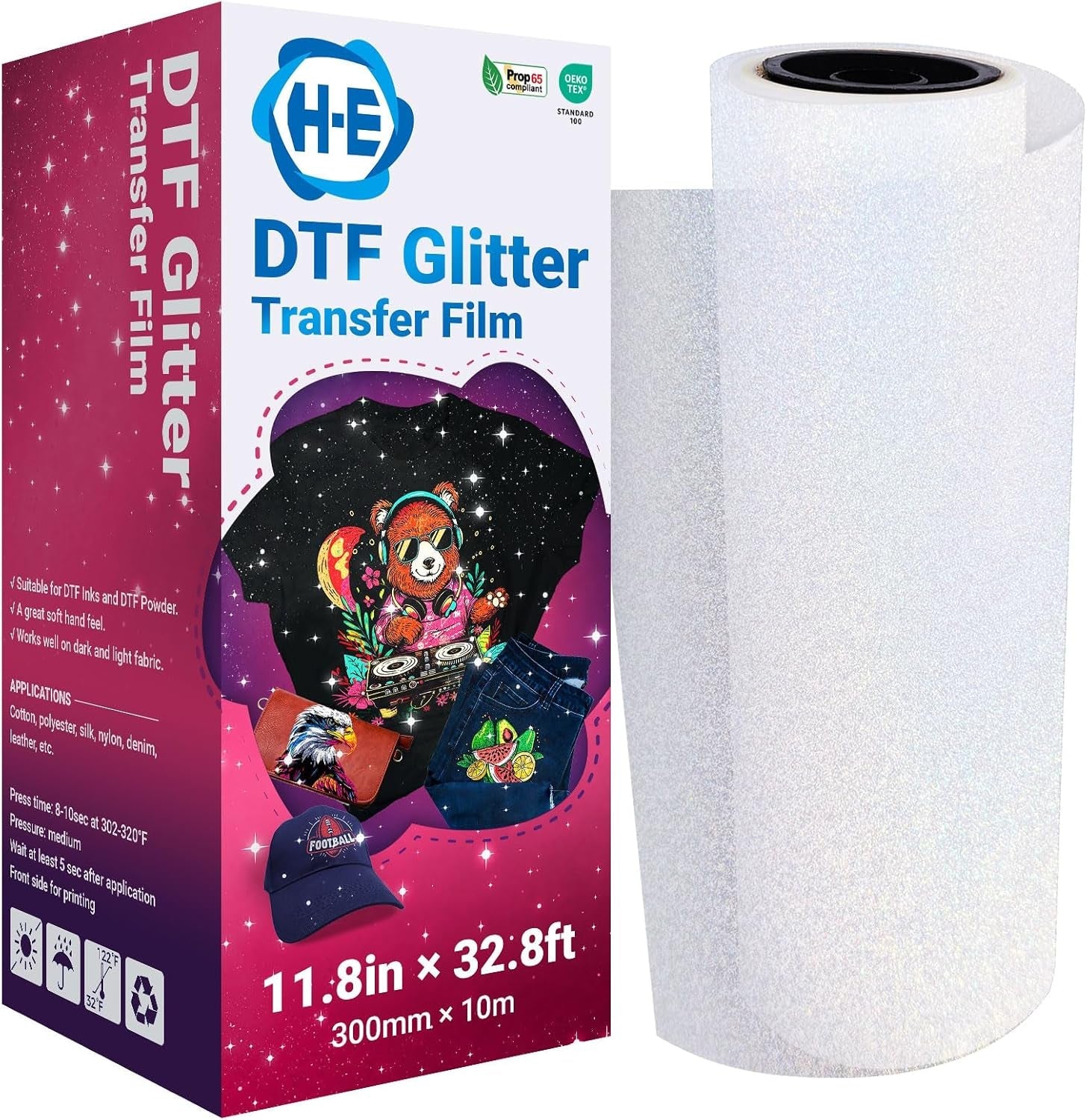 US Stock DTF Glitter Film 11.8In X 32.8Ft DTF Transfer Film DTF Glitter Film Roll, Cold Peel DTF Transfer Glitter Film Roll for DTF Sublimation Printing DIY