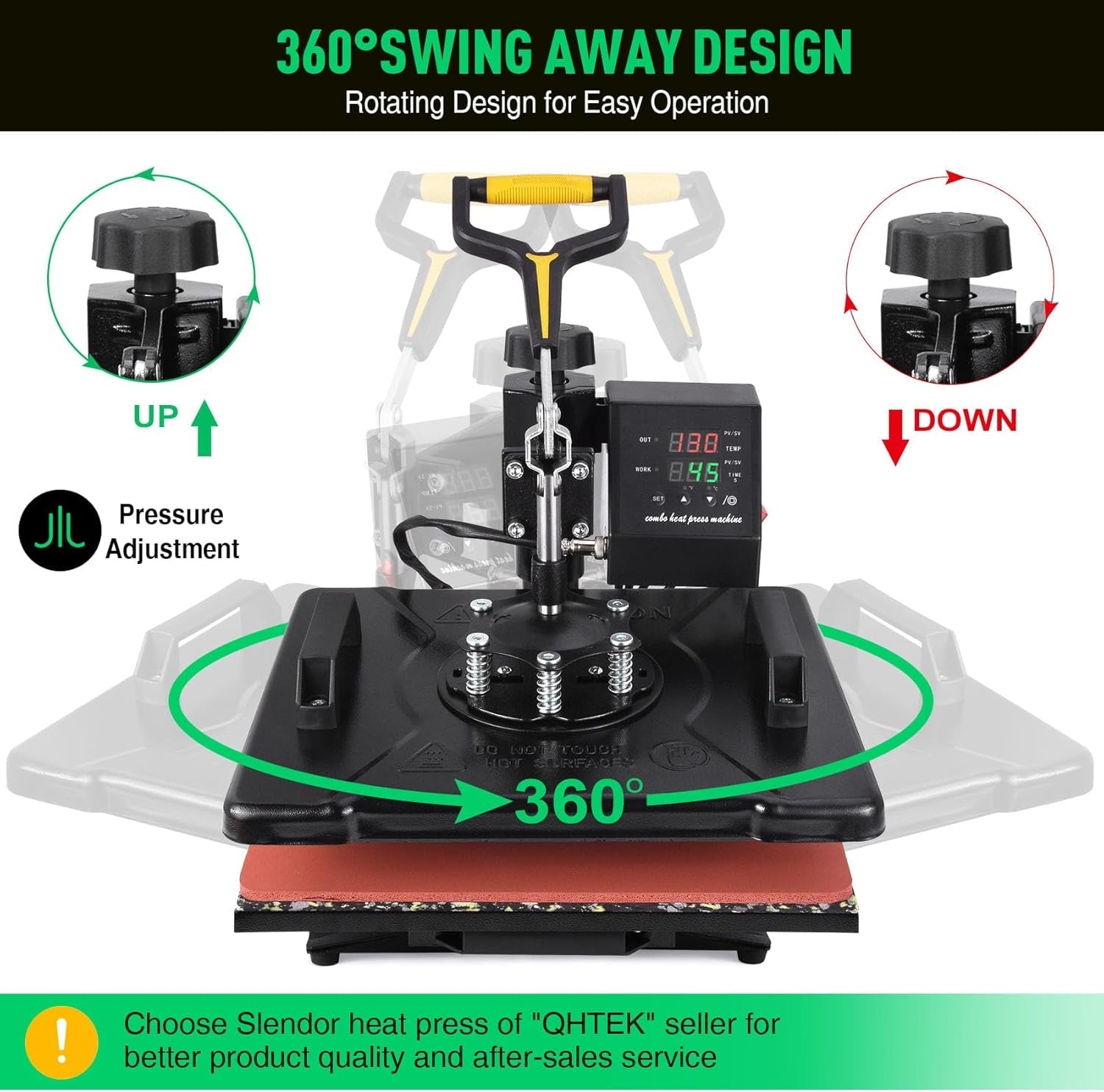Slendor 5 in 1 Heat Press Machine 12X15 Inch 360-Degree Swing Away Digital T Shirt Pressing Machine Multifunction Heat Transfer Sublimation Combo for T Shirts Mugs Hat Plate Cap