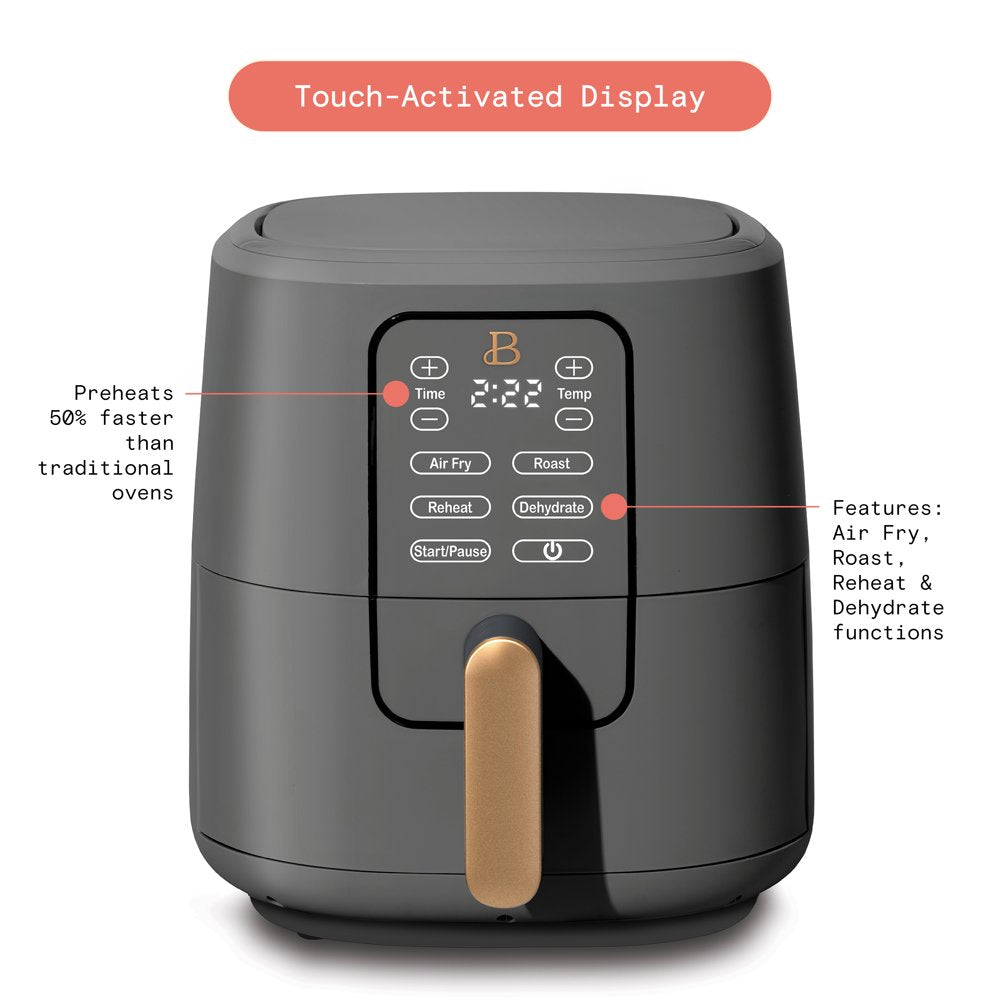 6 Qt Air Fryer with Turbocrisp Technology and Touch-Activated Display, Oyster Grey by Drew Barrymore