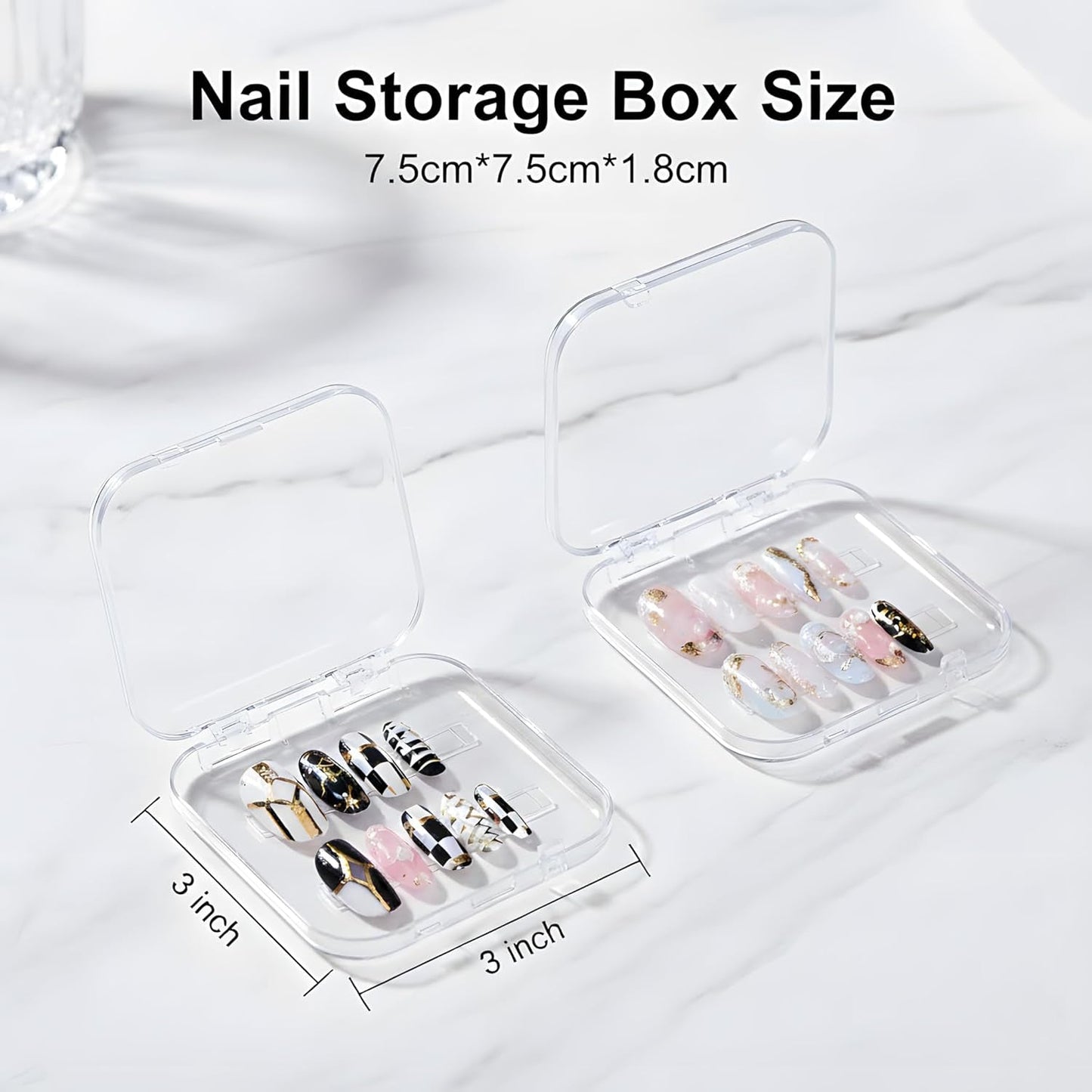 12 Pcs Press on Nail Storage Box with 60 Pcs Double Sided Adhesive Tapes, Nail Packaging Boxes Fake Nail Display Case Crystal Clear Nail Storage Box with Gift Box for Nail Art Business Nail Salon