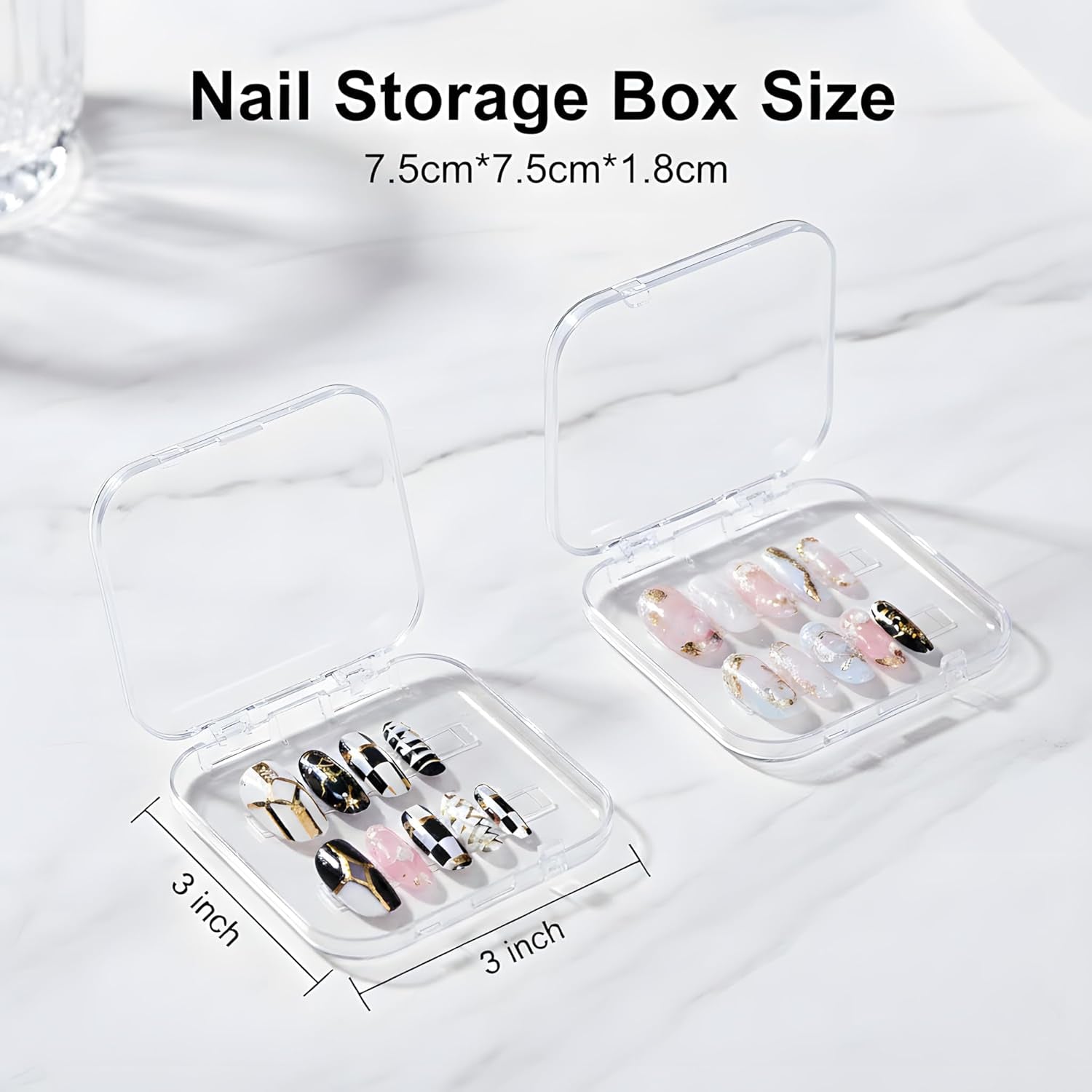 12 Pcs Press on Nail Storage Box with 60 Pcs Double Sided Adhesive Tapes, Nail Packaging Boxes Fake Nail Display Case Crystal Clear Nail Storage Box with Gift Box for Nail Art Business Nail Salon
