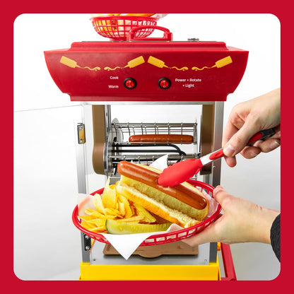 Nostalgia Oscar Mayer Hot Dog Ferris Wheel - Retro Style Hot Dog Roller Cart Toaster - Classic 6-Piece Grill Machine with Bun Warmer, Push Handle, Wheels, Transparent Housing, Storage Compartment