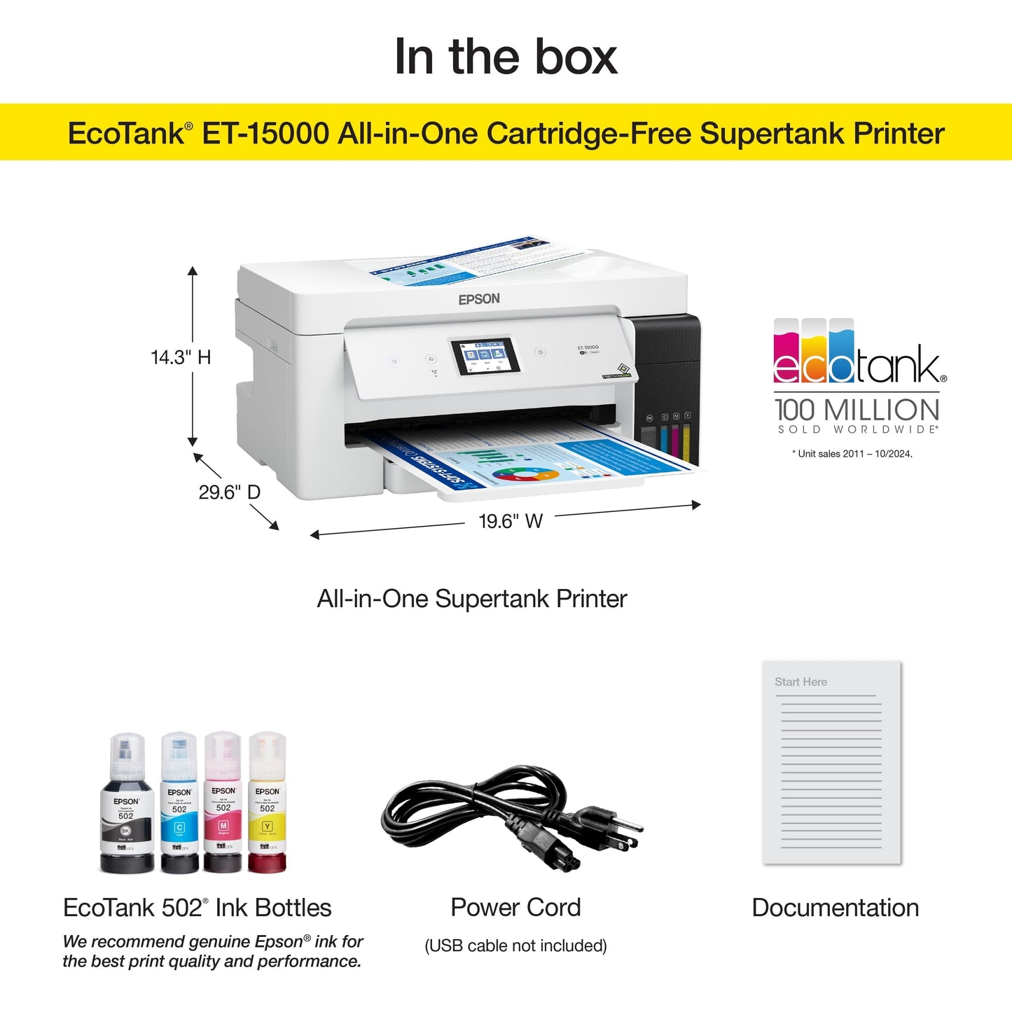 Ecotank ET-15000 Wireless Color All-In-One Supertank Printer with Scanner, Copier, Fax, Ethernet and Printing up to 13 X 19 Inches