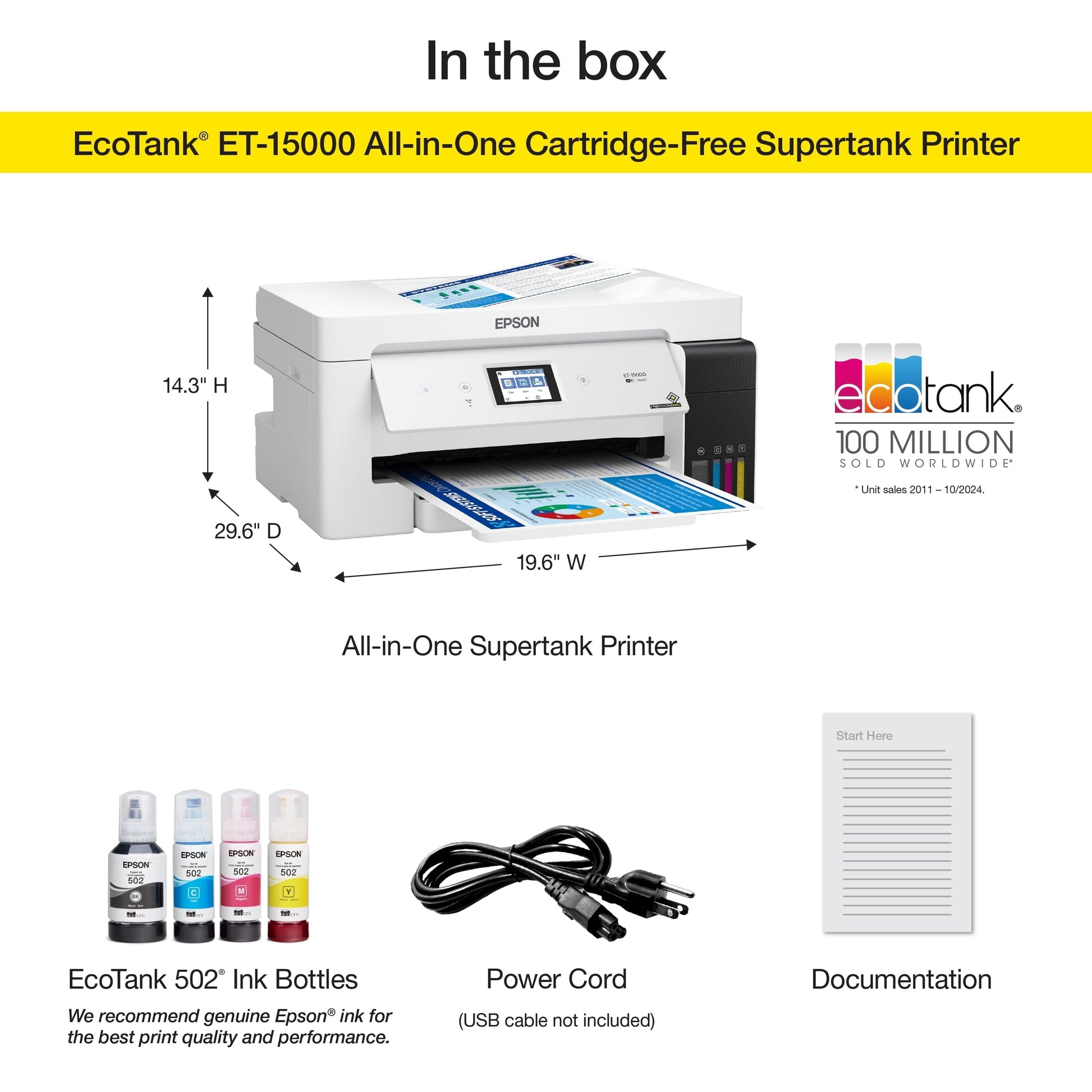 Ecotank ET-15000 Wireless Color All-In-One Supertank Printer with Scanner, Copier, Fax, Ethernet and Printing up to 13 X 19 Inches