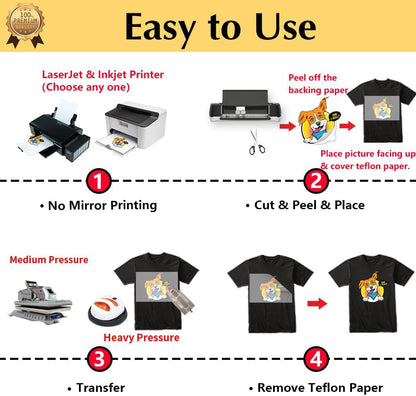 Transourdream Iron on Heat Transfer Paper for Dark T Shirts (10 Sheets 8.5X11", Dark 3.0) Printable HTV Vinyl for Inkjet & Laserjet Printer, Transfers Paper for Dark Fabric
