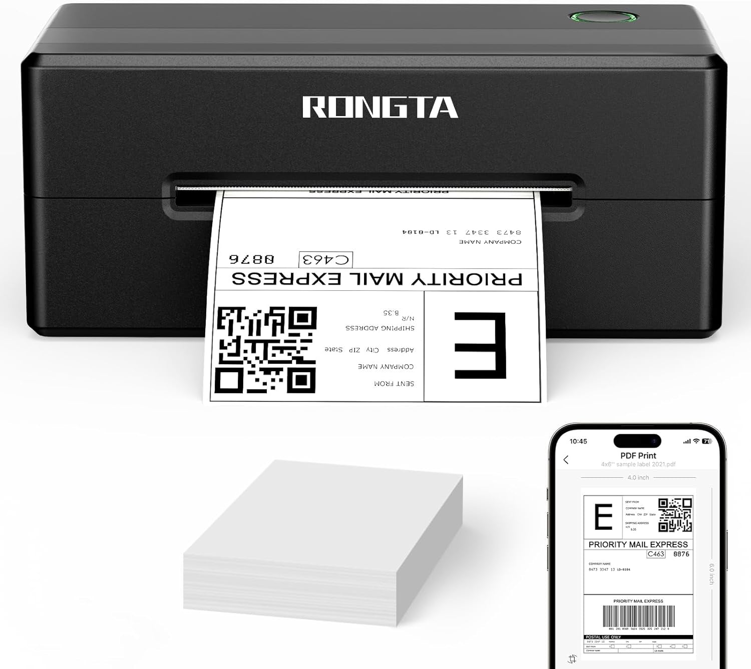 Rongta 4X6 Bluetooth Thermal Shipping Label Printer, Wireless Shipping Label Maker for Amazon FBA, Ebay, Shopify, Fedex | Compatible with Windows/Mac/Android/Ios (Black)