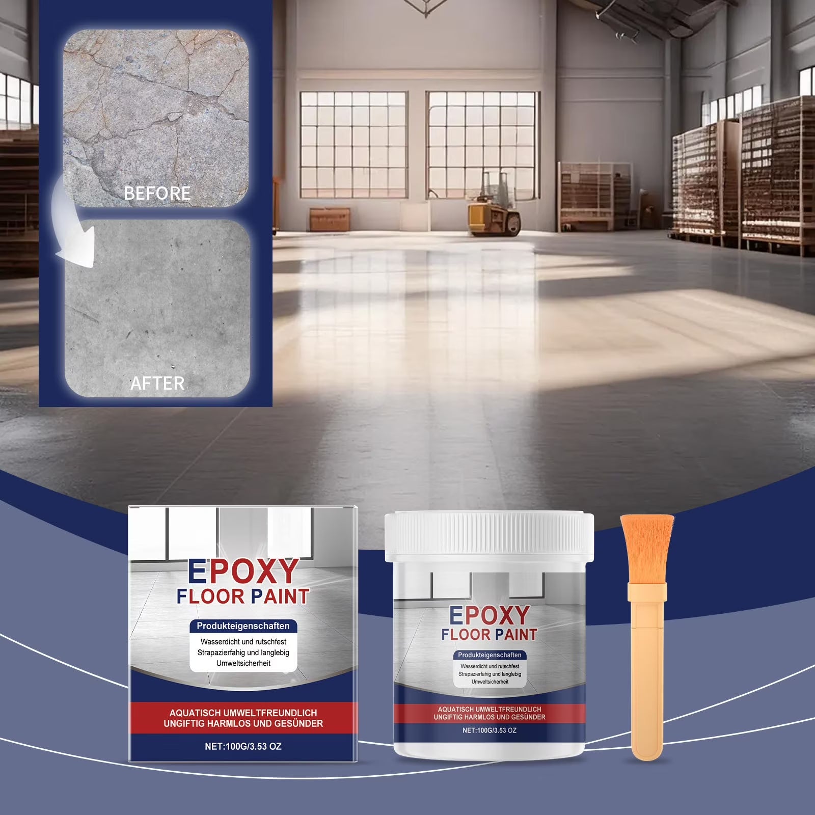 Waterproof Epoxy Floor Coating, High-Gloss Ceramic Tile Effect Floor Paint, Water-Based Non-Slip Garage Floor Coating, Long-Lasting Wear-Resistant Epoxy Sealer for Concrete Basement Garage