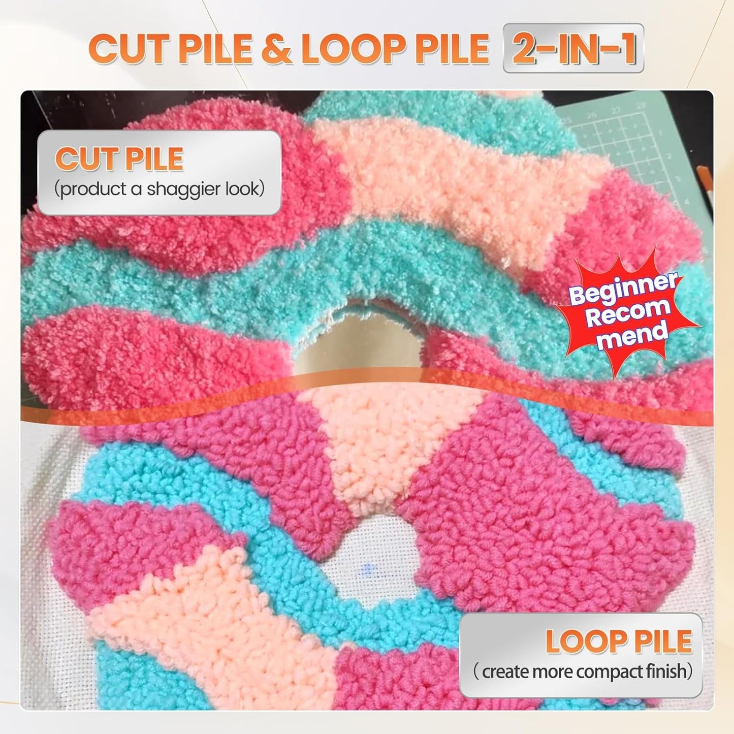 Riiai Tufting Gun Starter Kit with Tufting Frame 2025 New, Tufting Gun Cut Pile & Loop Pile, Tufting Frame 29.5”X 29.5”, 200W Carpet Trimmer-Rug Tufting Gun Making Kit for Rug Tufting（ Orange）