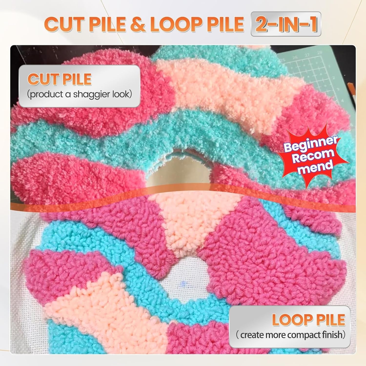 Riiai Tufting Gun Starter Kit with Tufting Frame 2025 New, Tufting Gun Cut Pile & Loop Pile, Tufting Frame 29.5”X 29.5”, 200W Carpet Trimmer-Rug Tufting Gun Making Kit for Rug Tufting（ Orange）