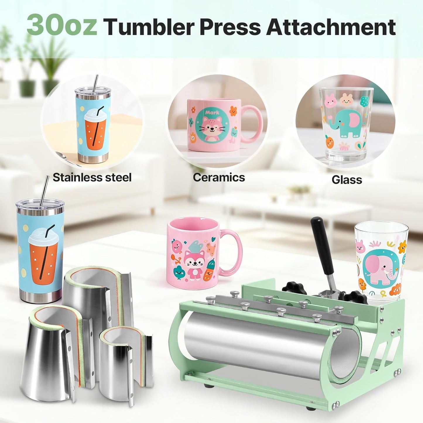 Slendor 8 in 1 Heat Press Machine 15X15 Inch 360-Degree Swing Away Digital T Shirt Pressing Machine Multifunction Heat Transfer Sublimation Combo for T Shirts Mugs Hat Plate Cap, Green