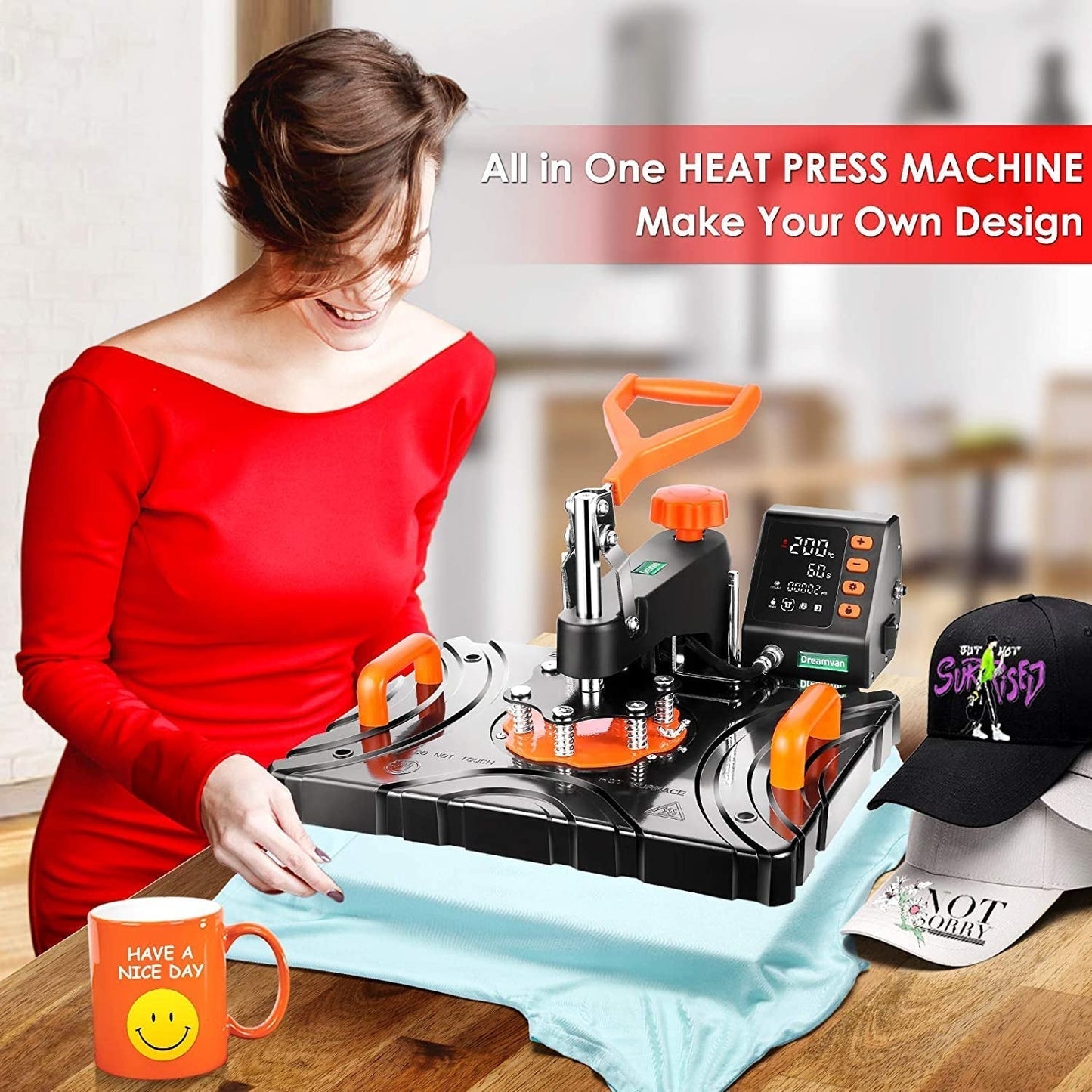 Upgraded 8 in 1 Heat Press Machine Digital Combo Multifunctional T-Shirt Printing Sublimation Heat Press Transfer Machine12"X15"Heat Press Machines Printing Machine for T Shirts Cap Mug Plate