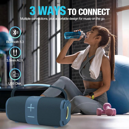 Portable Bluetooth 5.3 Speaker,Wireless Speaker with Dynamic LED Lights and Powerful 360° Sound,Tws Pairing,Outdoor Music Party Show,Blue