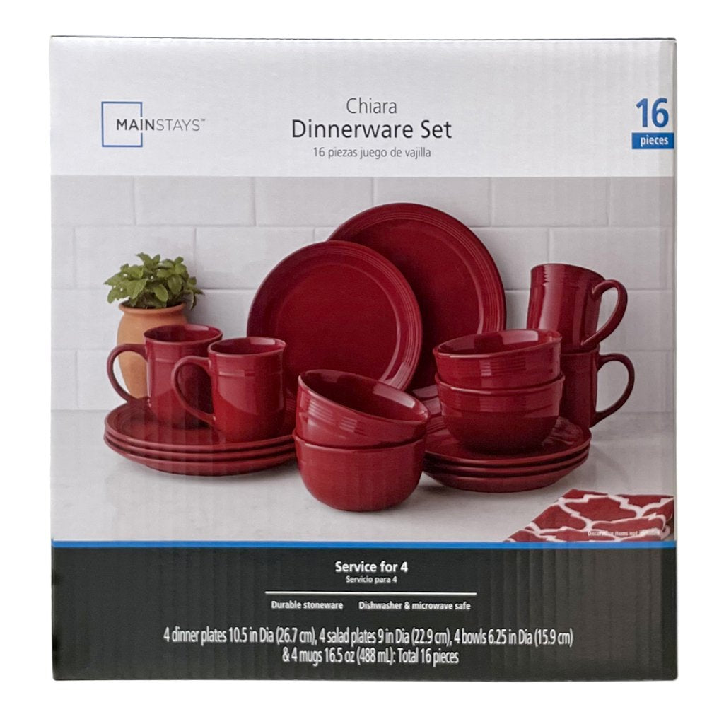 Chiara Red Stoneware Dinnerware Set, 16-Pieces