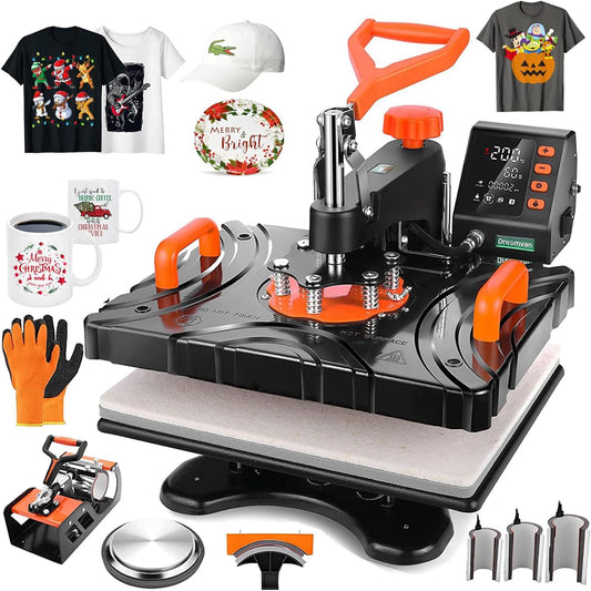 WHUBEFY Heat Press Machine 15" X 12" - 8-In-1 Multifunction T-Shirt Press with Mug, Hat, & Plate Attachments | Professional Sublimation for Shirts, Mugs, Caps & More (Major Upgrade)