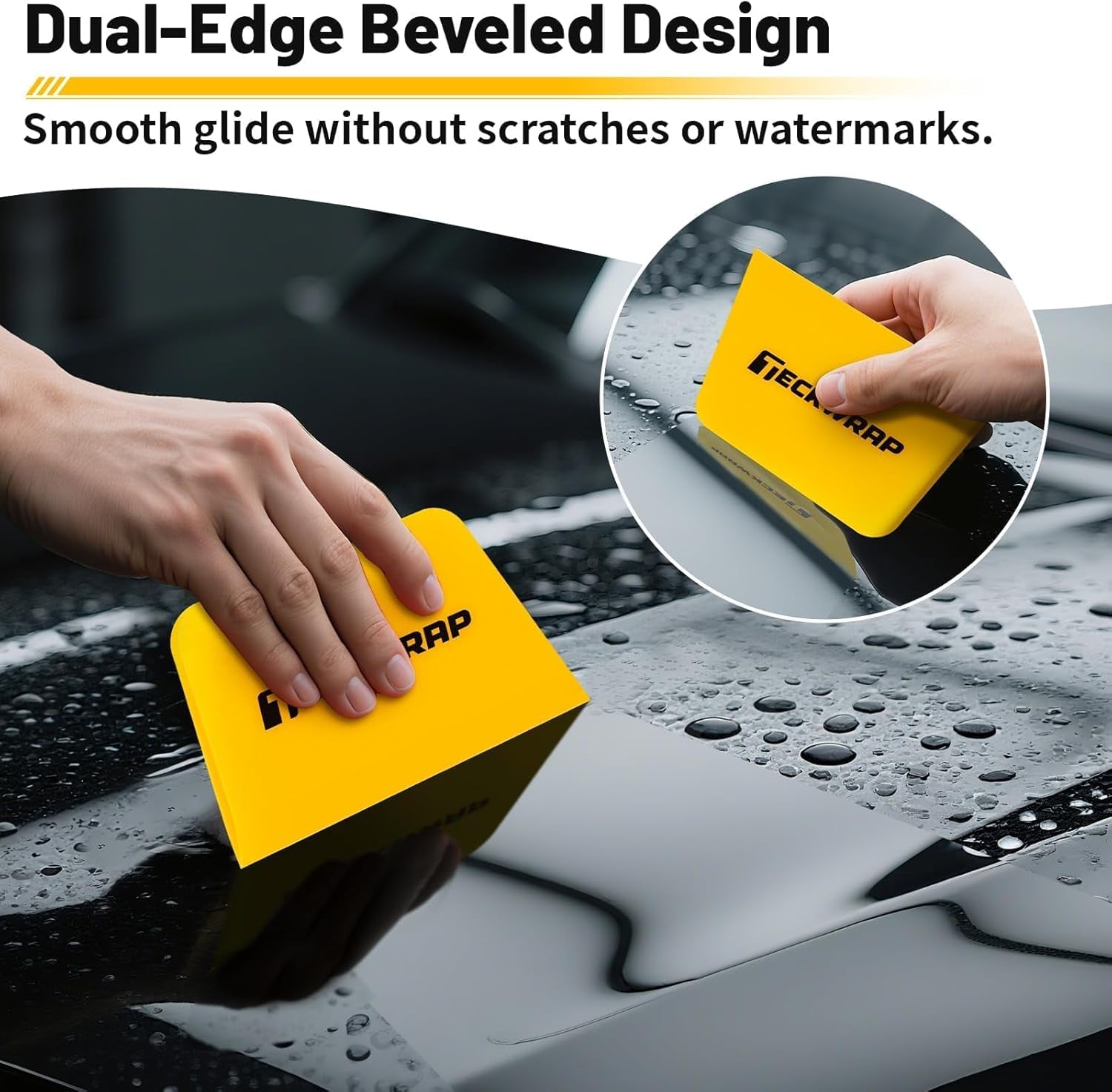 TPU Squeegee for Vinyl Wrap, PPF Tint Squeegee Set Rectangle and Trapezoid Scraper Tools for Car Wrap, Window Tint, and Decal Application (Yellow, 3 Pack)