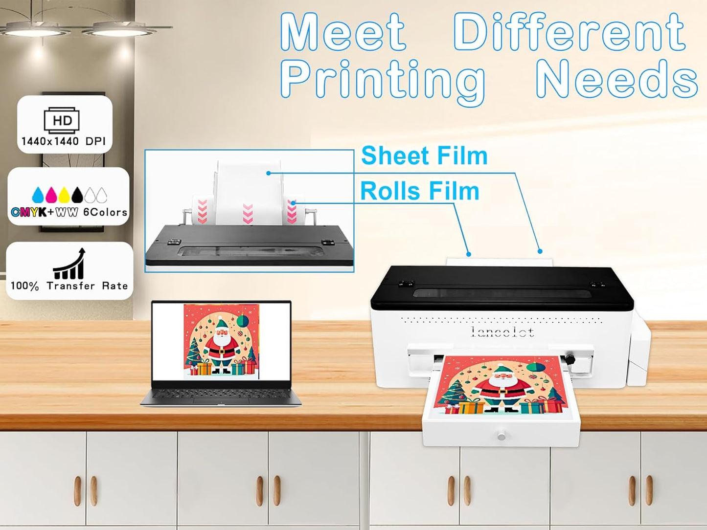 Lancelot A3 L1800 DTF Transfer Printing Machine with Roll Feeder, White Ink Circulation and Easy Operation,Dtf Printer Bundle for Dark and Light Clothing (Printer+Oven+Laptop+Consumable)