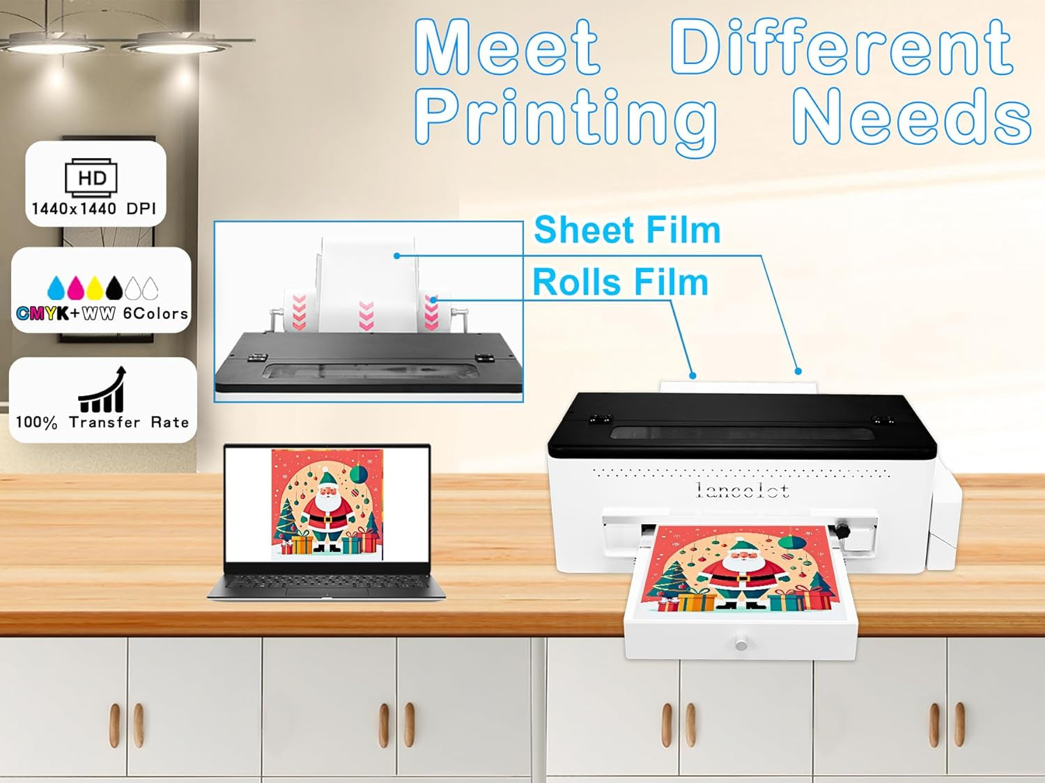 Lancelot A3 L1800 DTF Transfer Printing Machine with Roll Feeder, White Ink Circulation and Easy Operation,Dtf Printer Bundle for Dark and Light Clothing (Printer+Oven+Laptop+Consumable)