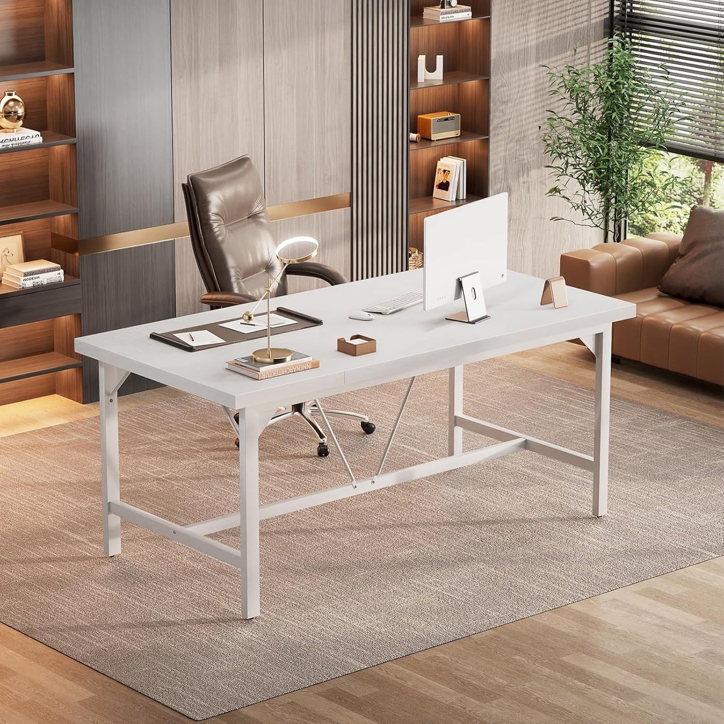 63 Inch Computer Desk, Sturdy Large Office Desk, Premium 2 Person Long Desks, Super Thick Study Writing Gaming Table, Modern Computer Table, Easy to Assemble, White