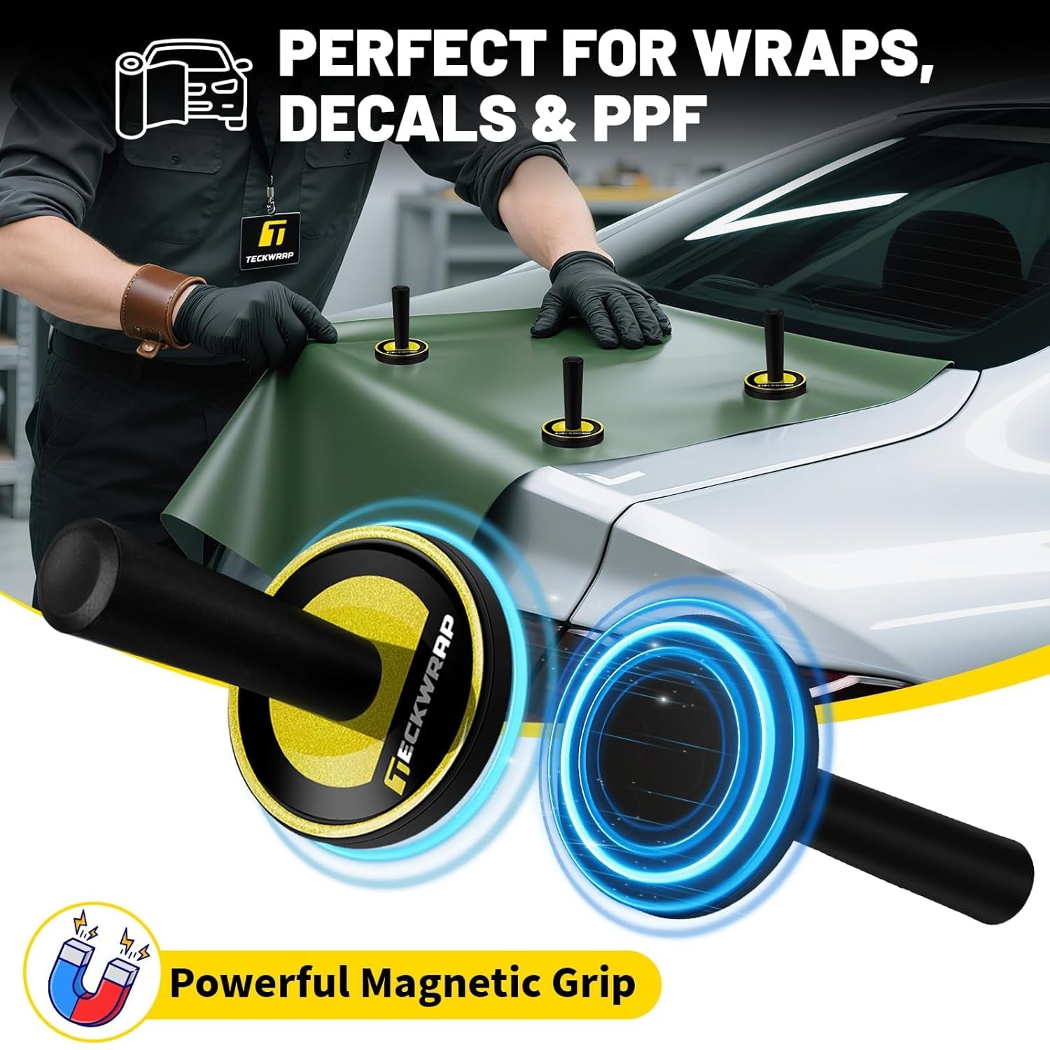 Vinyl Wrap Magnets – 4 Pack Car Wrap Positioning Magnets with Strong Magnetic Grip and Rubber Base – Non-Scratch Magnet Tool for Vinyl Film, Decals, Signs & Wrapping