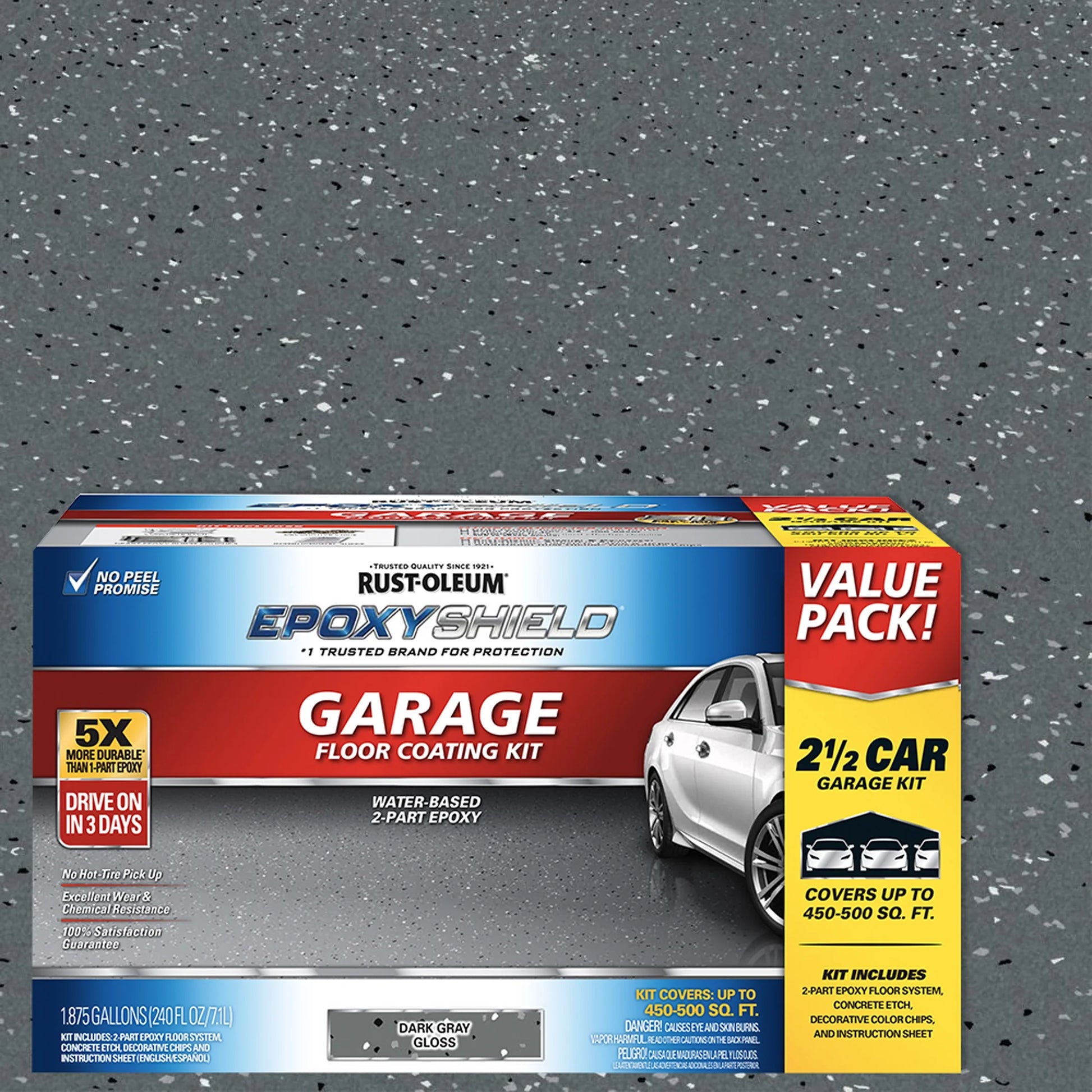 Dark Gray,  Epoxyshield Water-Based Epoxy Garage Floor Coating-365186, Gloss 2.5-Car, 2 Gal Kit, 1 Pack