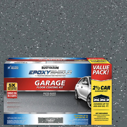 Dark Gray,  Epoxyshield Water-Based Epoxy Garage Floor Coating-365186, Gloss 2.5-Car, 2 Gal Kit, 1 Pack