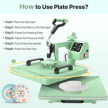 Slendor 8 in 1 Heat Press Machine 15X15 Inch 360-Degree Swing Away Digital T Shirt Pressing Machine Multifunction Heat Transfer Sublimation Combo for T Shirts Mugs Hat Plate Cap, Green