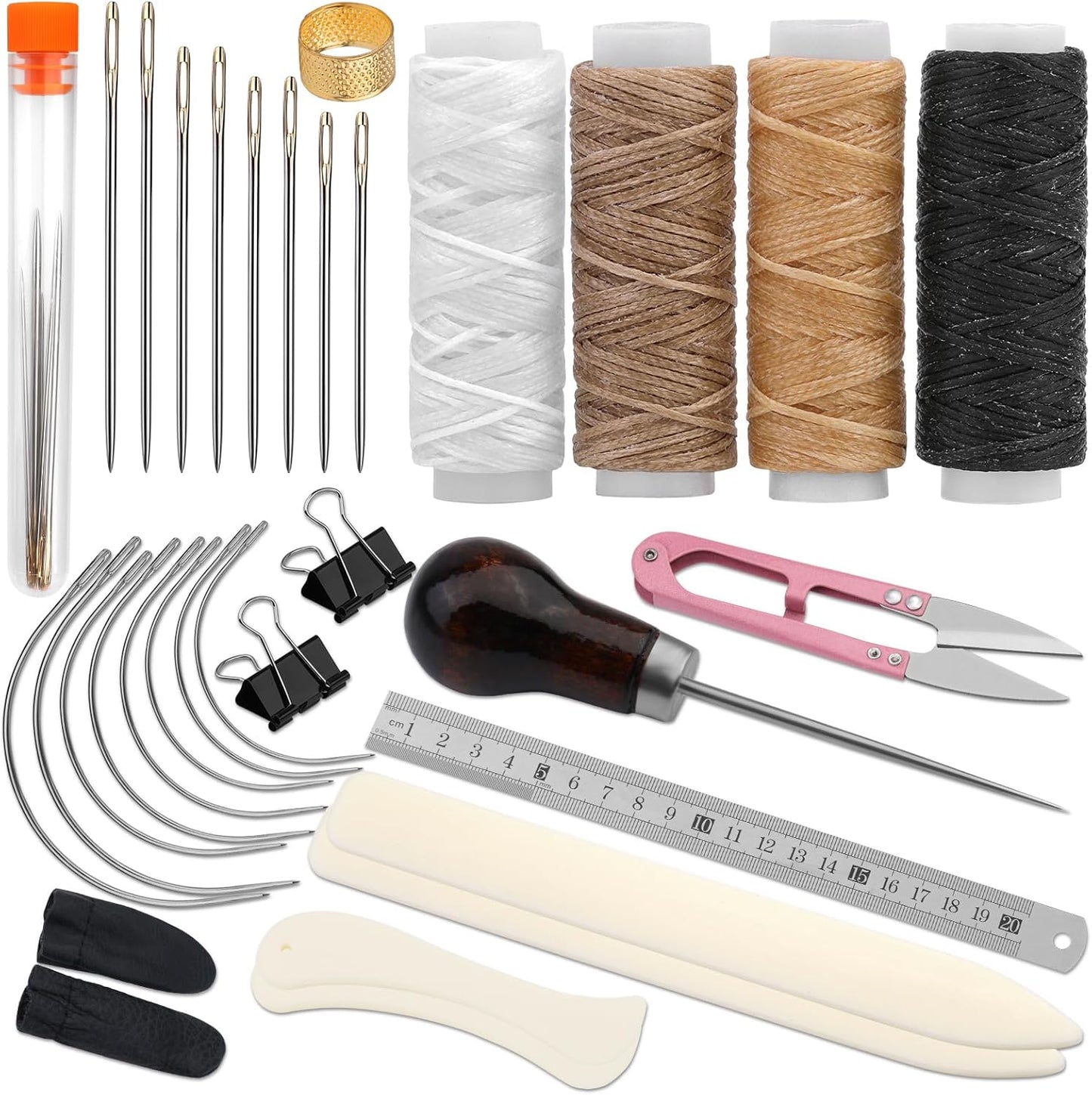 Book Binding Kits Bookbinding Kit Book Binding Materials Bone Folder Tool | 33 Pcs Paper Folding Tool Book Binding Supplies with Sewing Needle Waxed Thread Steel Ruler Awl for Bookbinding