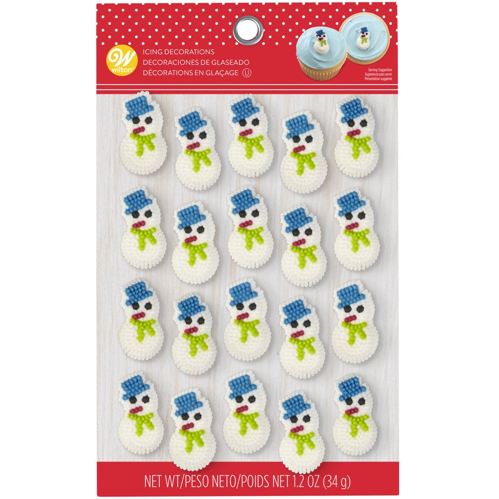 Mini Snowman Icing Decorations, White, 20-Count