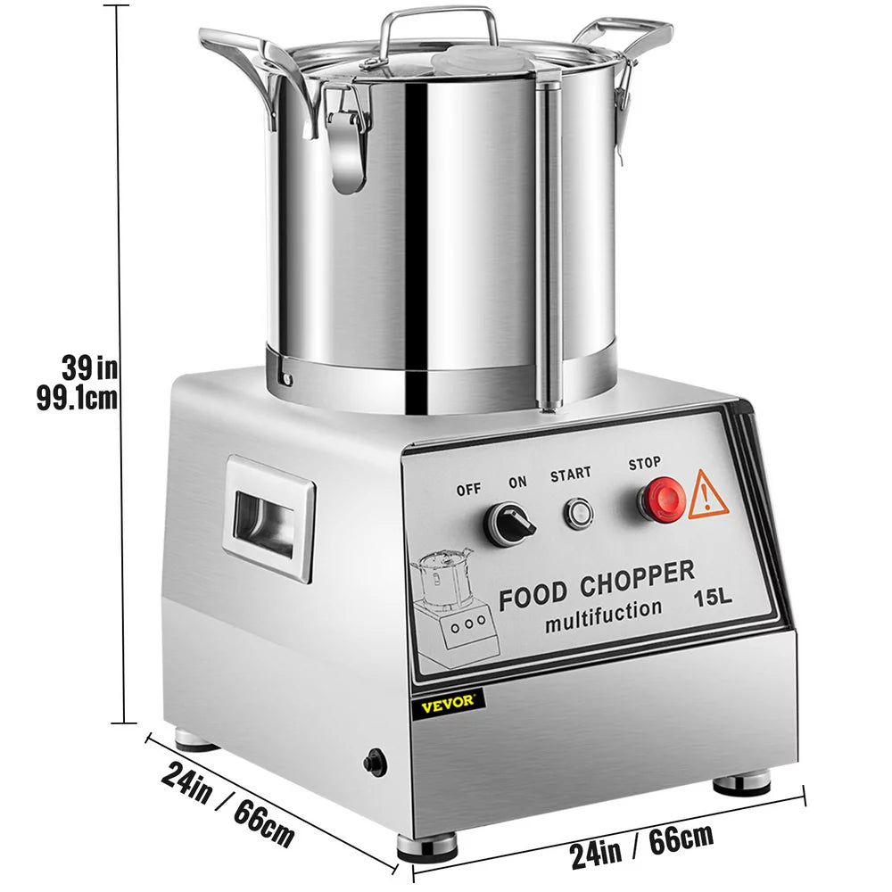 110V Commercial Food Processor 15L Stainless Steel Grain Grinder 1400W Electric Food Grinder Cutter Mixer Perfect for Meat or Vegetable Stuffing, Fruit or Peanut Jam, Grain Powder