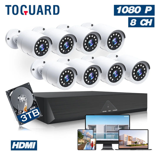 SC35 8CH CCTV Security Camera System Outdoor with 3TB Hard Drive 8Pcs Wired 1080P Bullet Surveillance Cameras HDMI Connector