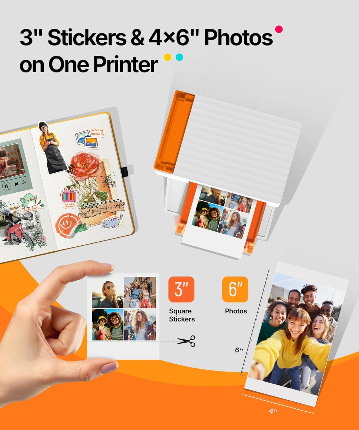 Liene Amber M110 Bluetooth Photo Printer 80 Sheets, Portable Photo Printer for Iphone, Thermal Dye Sublimation, Picture Printer 60 Sheets 4X6 Paper & 20 Sheets 3" Square Sticker Paper & 2 Cartridges