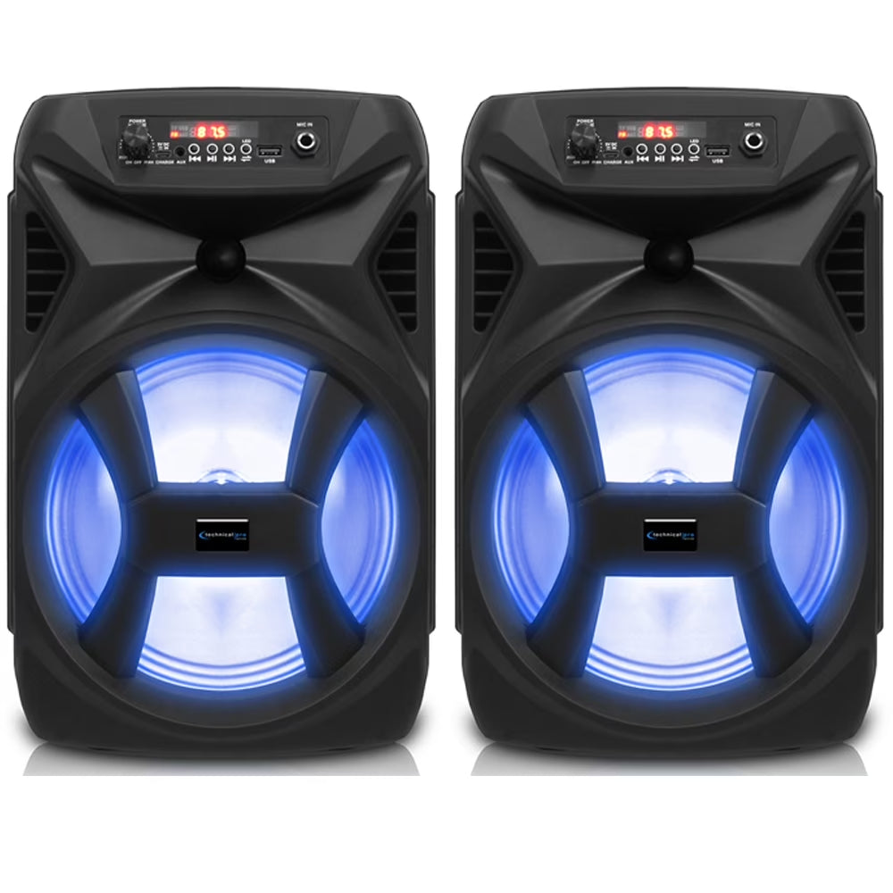(Qty 2)  500W Portable 8" Bluetooth Speaker with Woofer & Tweeter (Black)