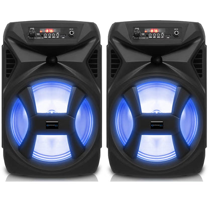 (Qty 2)  500W Portable 8" Bluetooth Speaker with Woofer & Tweeter (Black)