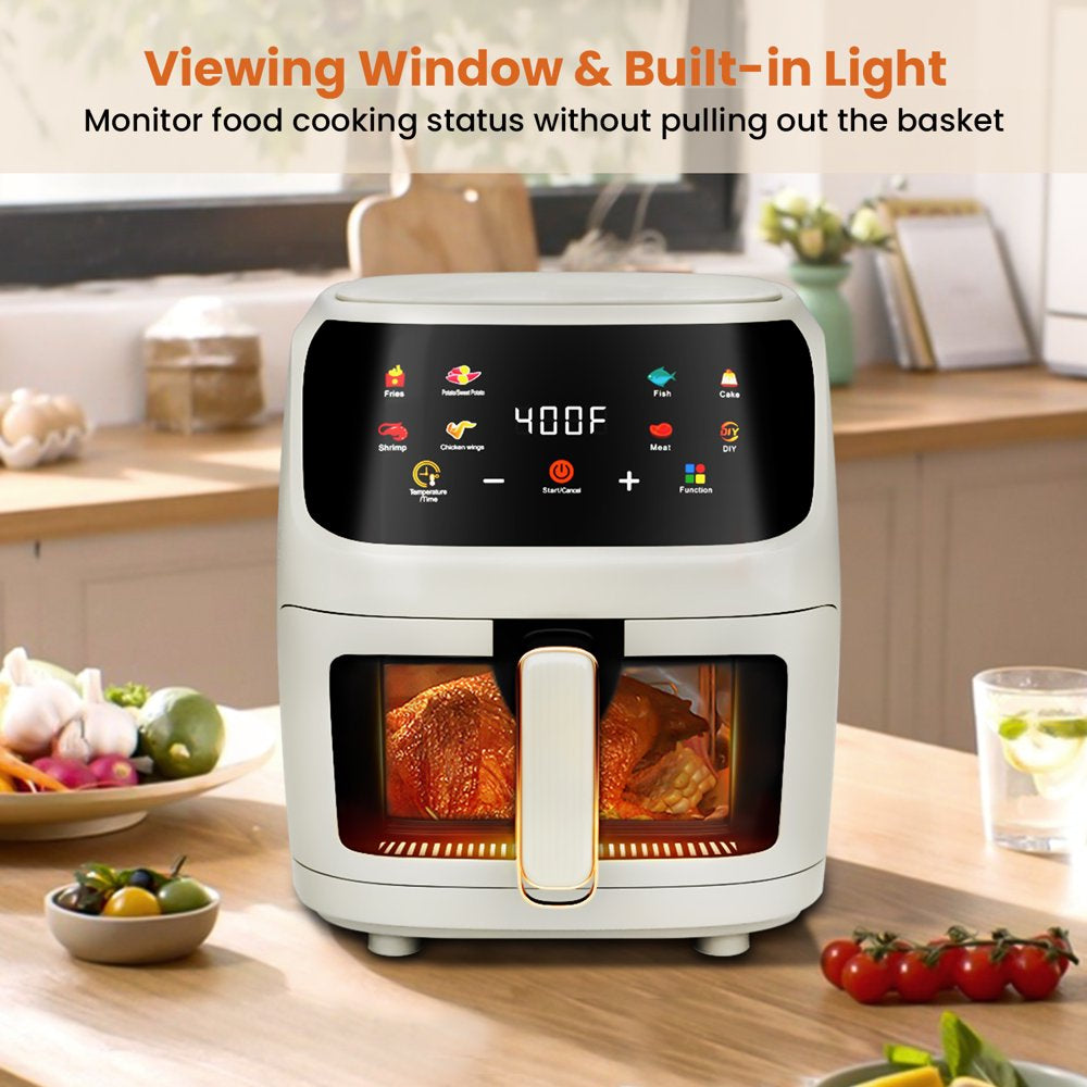 Air Fryer Large 8QT, 8-In-1 Digital Touchscreen, Visible Cooking Window, 1700W, White