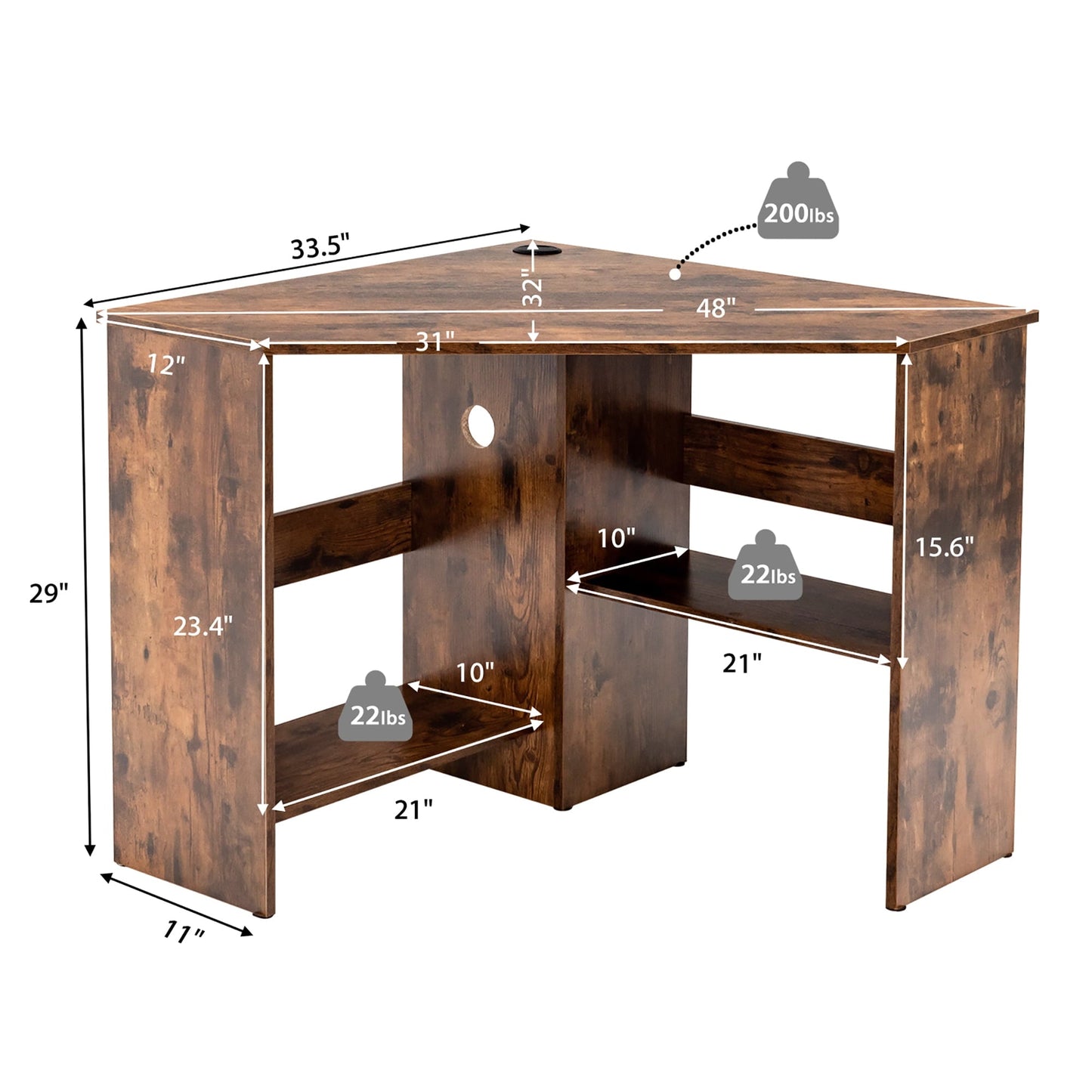 Corner Computer Desk Triangle Writing Workstation W/Storage Shelf Rustic