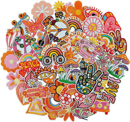 Rf-Patch 48Pcs Hippie Iron on Patches for Girl, Embroidered Boho Iron On/Sew on Patch for Clothes, Hats, Jeans, Dress, Backpacks, Etc, Machine Washable