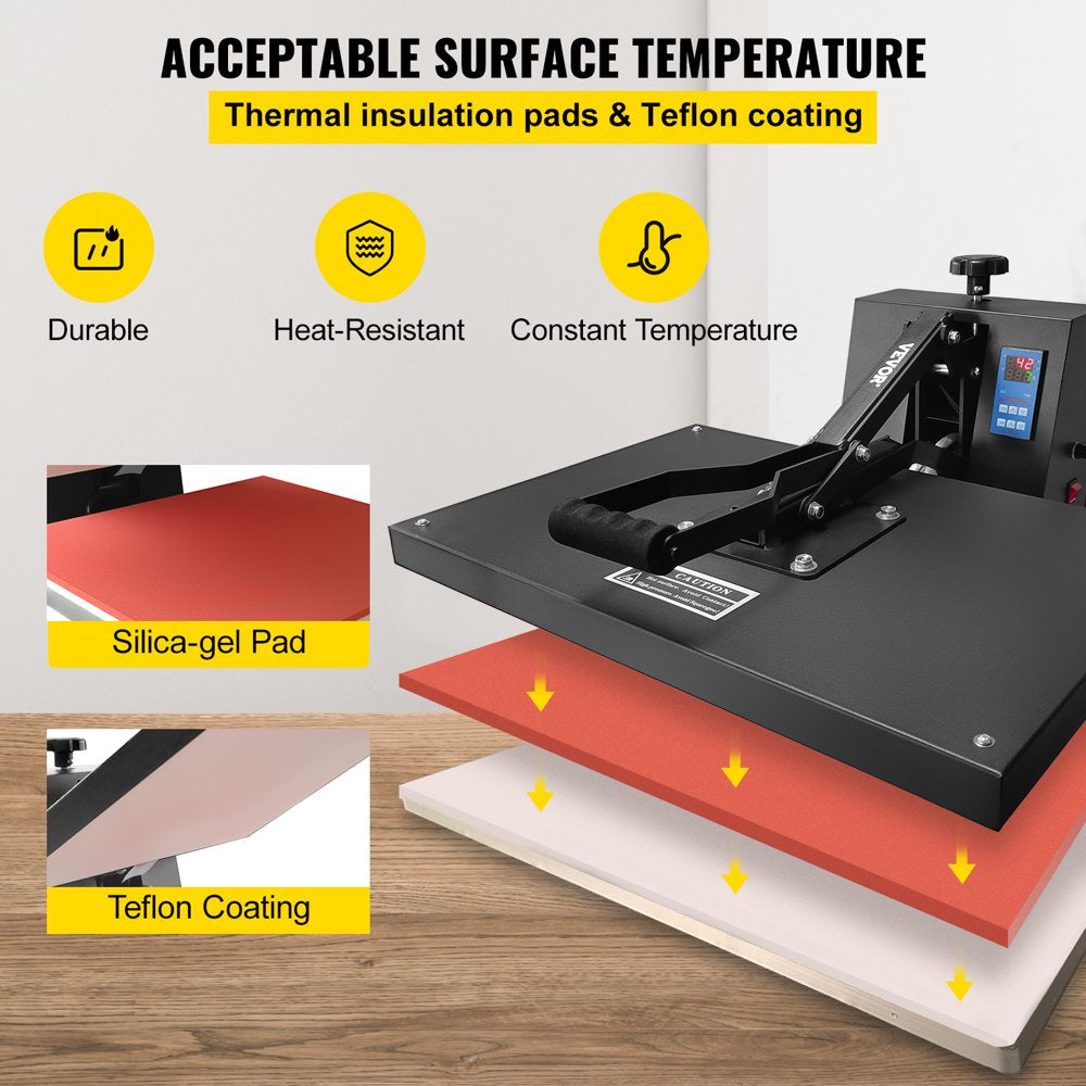 Heat Press Machine, 16 X 24 in / 40 X 61 Cm, Clamshell Sublimation Transfer Printer Teflon Coated, Digital Precise Heat Control, Silica-Gel Sponge Powerpress for T-Shirt Bag Pad Pillow