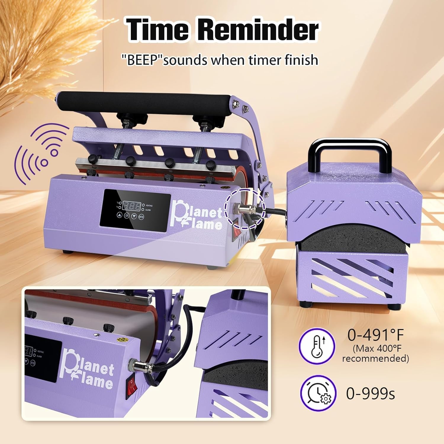 Tumbler and Hat Heat Press Machine, 2-In-1 Combo Machine for Cup and Cap with Gloves and High Temp Heat Resistant Tape for 11Oz-30Oz Sublimation Tumbler and All Caps, Purple