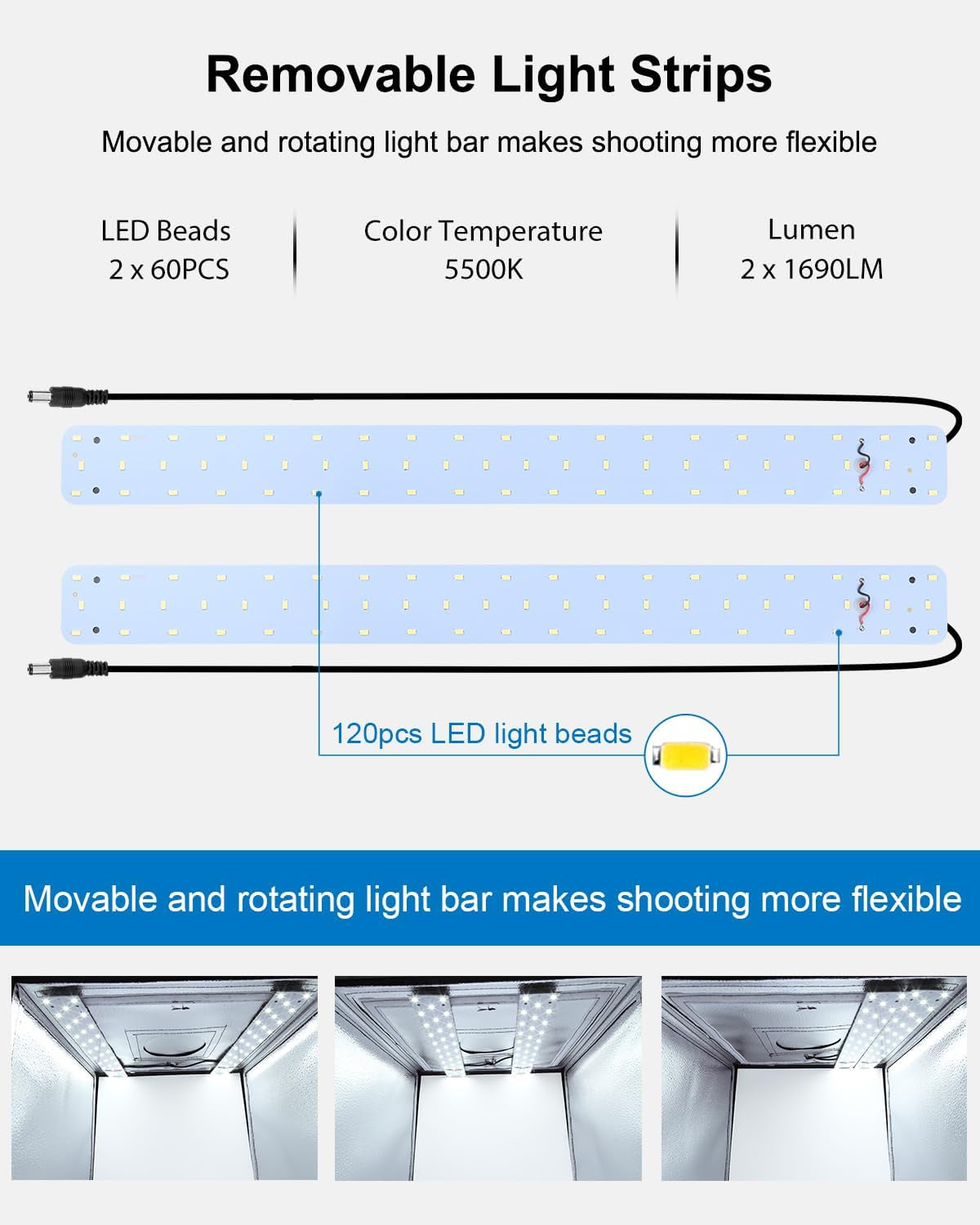 Photo Box, PULUZ 24"X24" Photo Studio Light Box for Photography Portable Large Lightbox Photo Booth Kit with 6 Colors Photo Backdrops-Dimmable 120Pcs LED Beads, 5500K Lighting, US Plug
