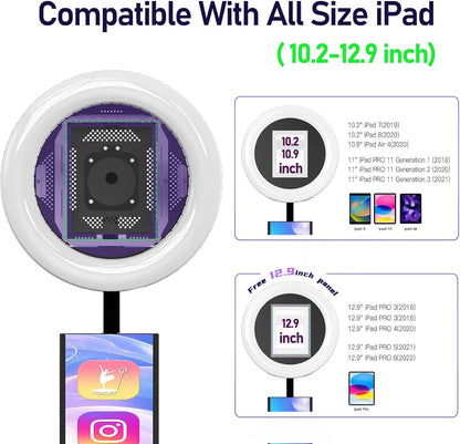 MWE Portable Photo Booth Machine Stand Compatible with Any Ipad with Software APP and Remote Control, RGB Ring Lights Music Sync, Free Custom Logo,Flight Case with Wheels (Black, Light Box)