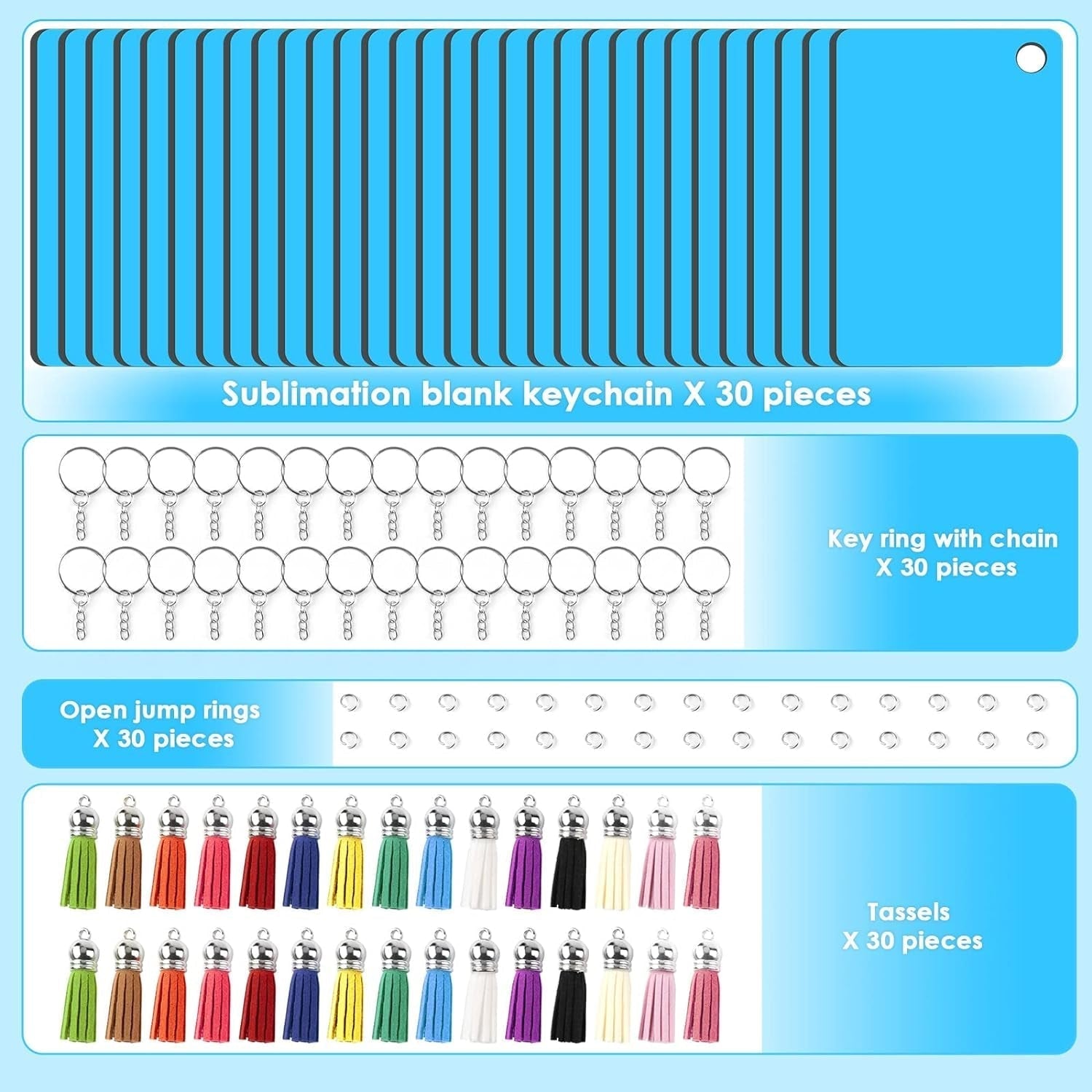 Sublimation Keychain Blanks - 120Pcs with Blue Protective Film - MDF Rectangle Keychain with Tassels - Heat Transfer Double Sided